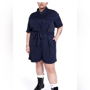BP x Wildfang Short Sleeve Romper With Removable Belt In Navy